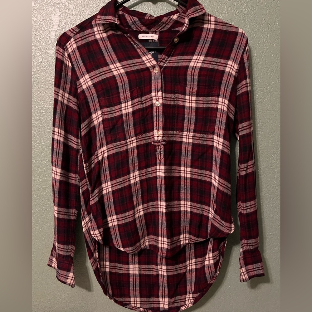 AE Plaid Long Sleeve Blouse